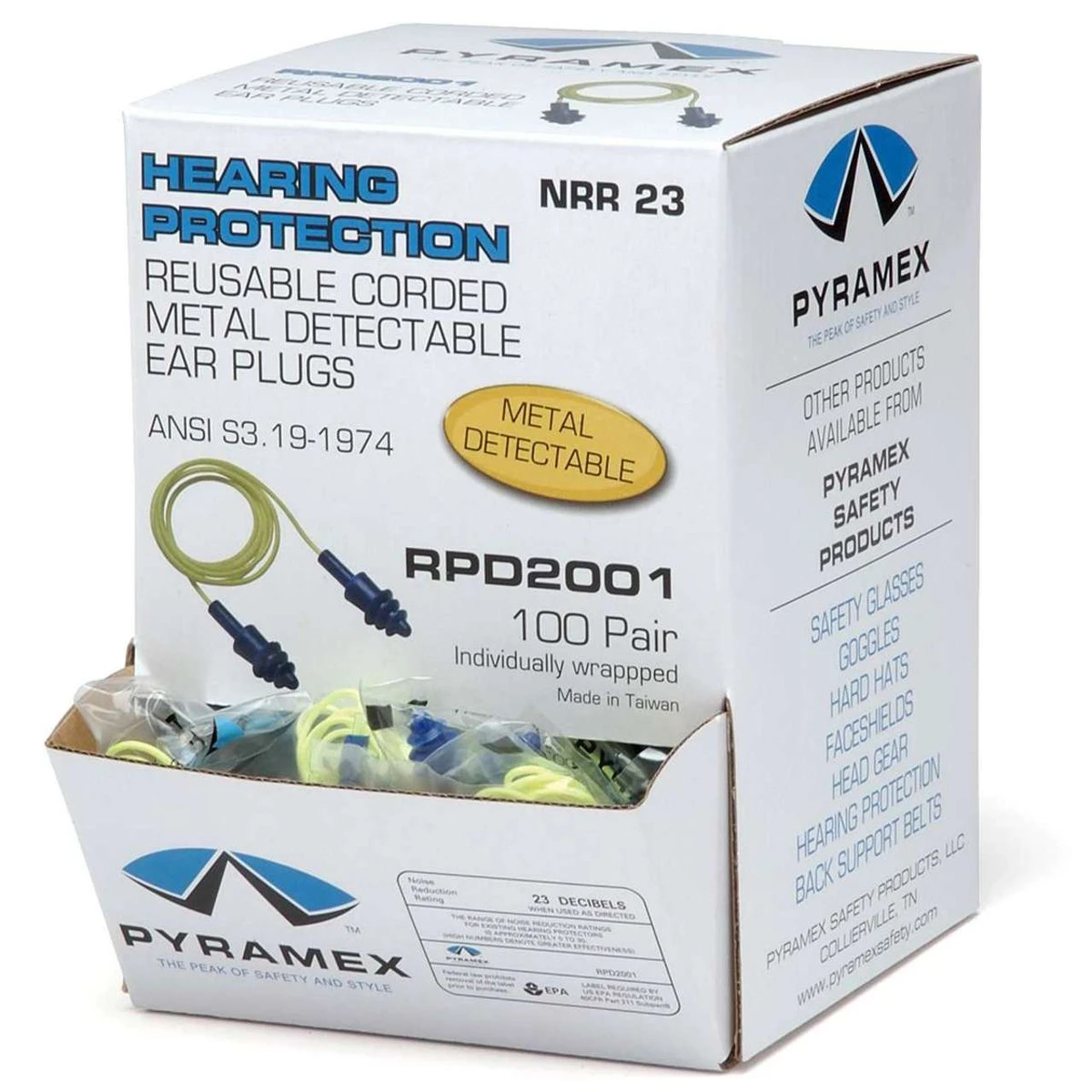 Pyramex RPD2001 NRR 25dB Metal Detectable Reusable Corded Earplugs - 100 Pair - Image 2