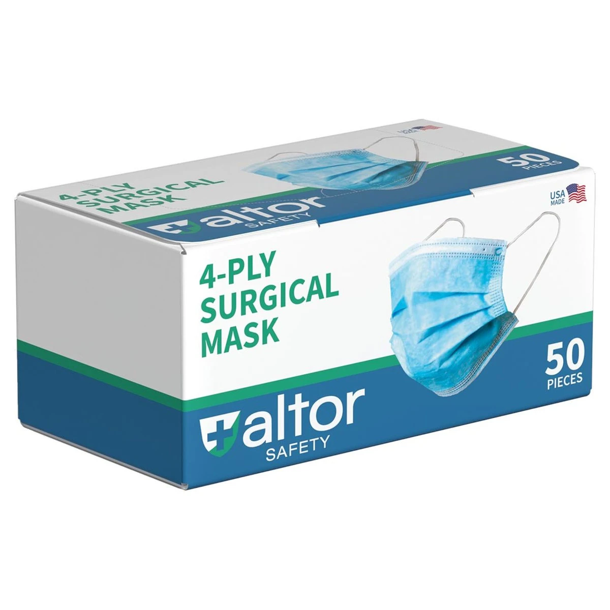 Altor Safety Surgical Mask With No Nose Wire 62232NW, 4-Ply ASTM Level 3, USA Made - Box Of 50