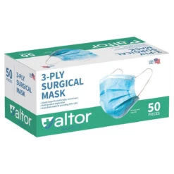 Altor Safety Surgical Mask With No Nose Wire 62212NW, 3-Ply ASTM Level 1, USA Made - Box Of 50